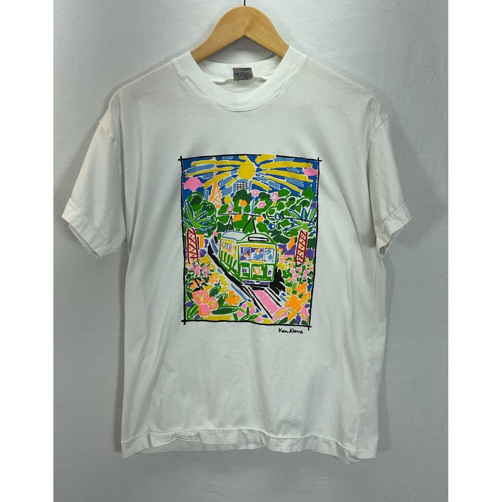 Vtg Ken Done Art and Design Streetcar Scene Graphic T-Shirt  Sz‎ M Rare Piece
